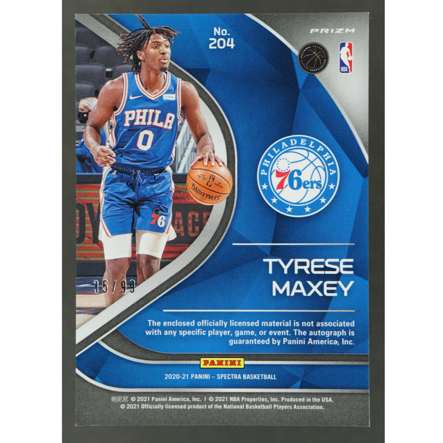 Tyrese Maxey 2020 Spectra Jersey Auto RC 35/99 #204