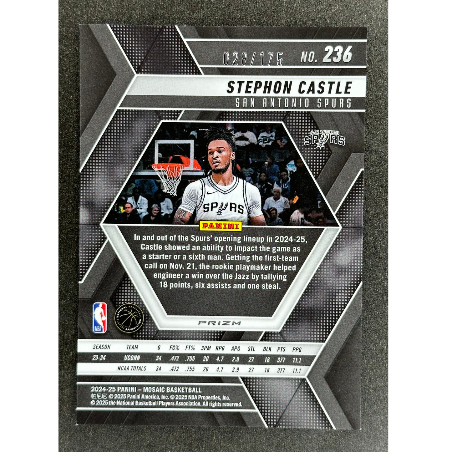Stephon Castle 2024 Mosaic 28/175 RC Rookie Card #236