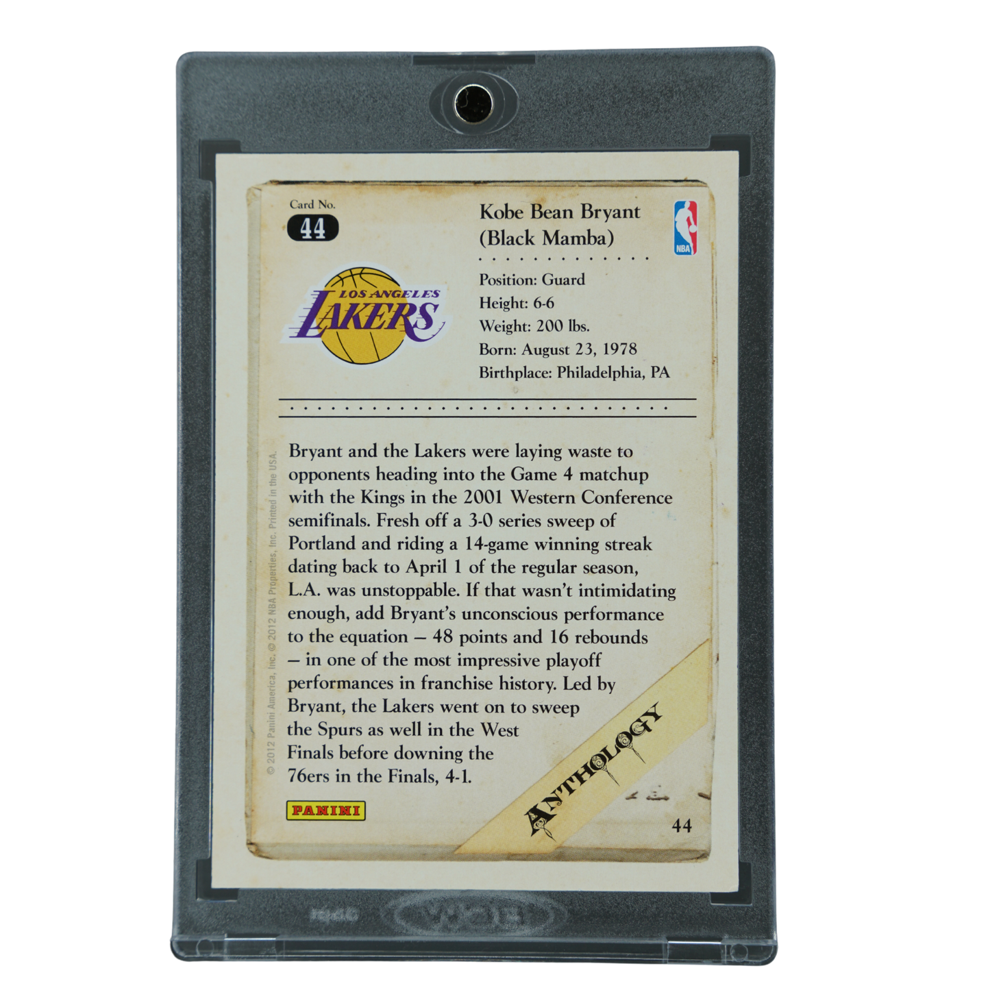 Kobe Bryant 2012 Anthology 1/8 #44