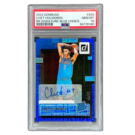 Chet Holmgren 2022 Donruss Rated Rookie Signatures Blue Choice Auto 46/49 PSA 10 #202