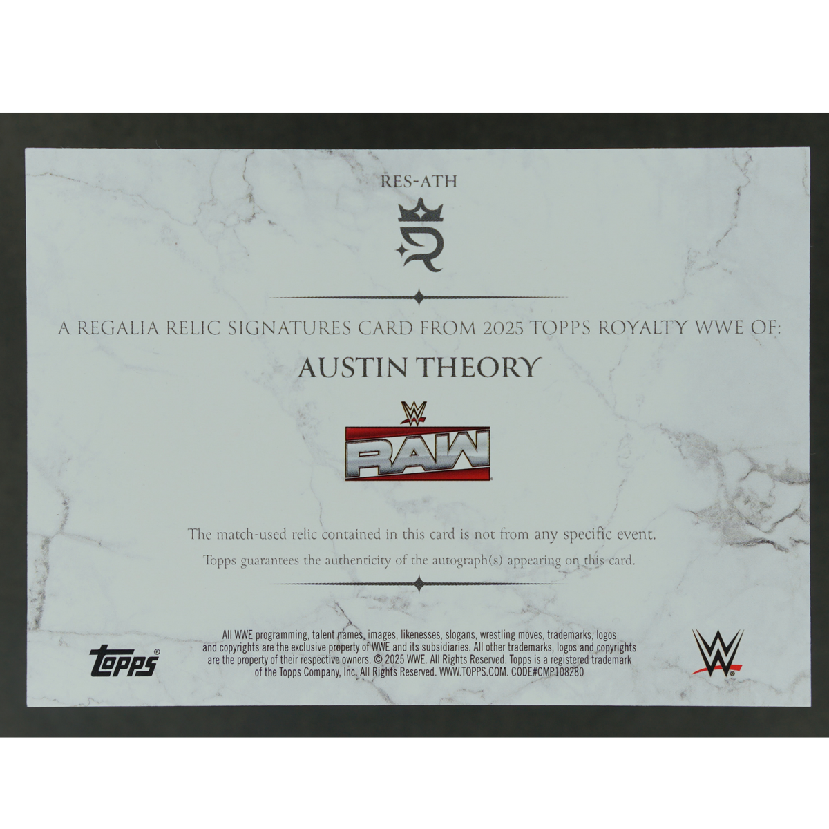 Austin Theory 2025 Royalty Regalia Relic Signatures 41/99 #RES-ATH