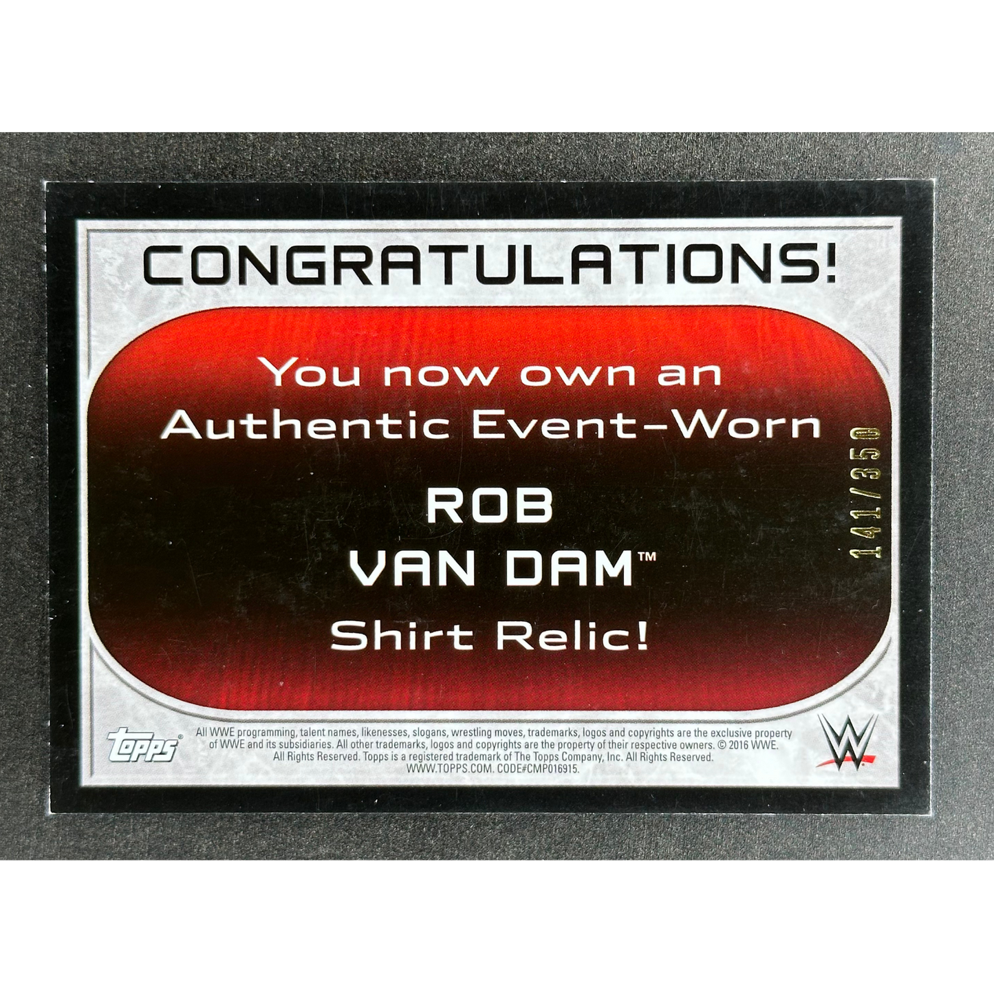 Rob Van Dam 2016 Topps Shirt Relic 141/350