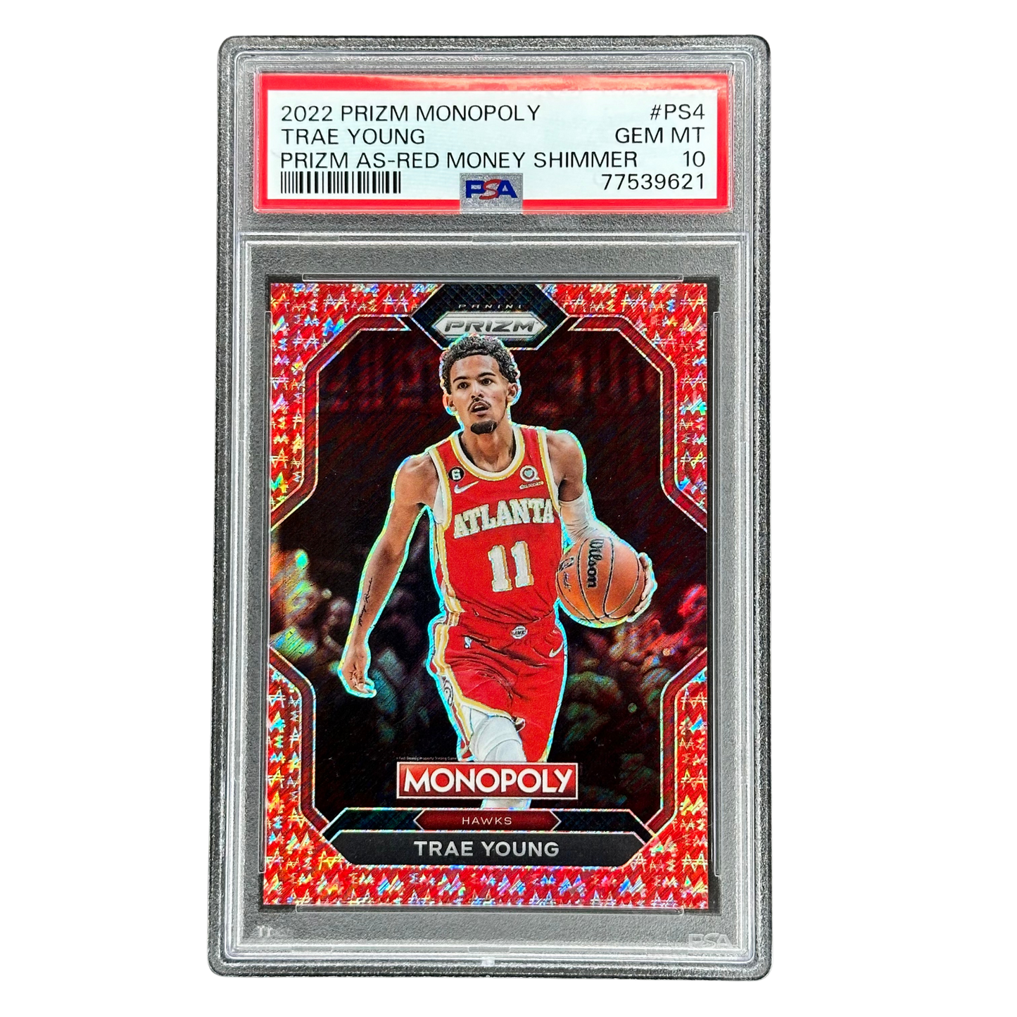 Trae Young 2022 Prizm Monopoly Red Money Shimmer 5/100 #PS4