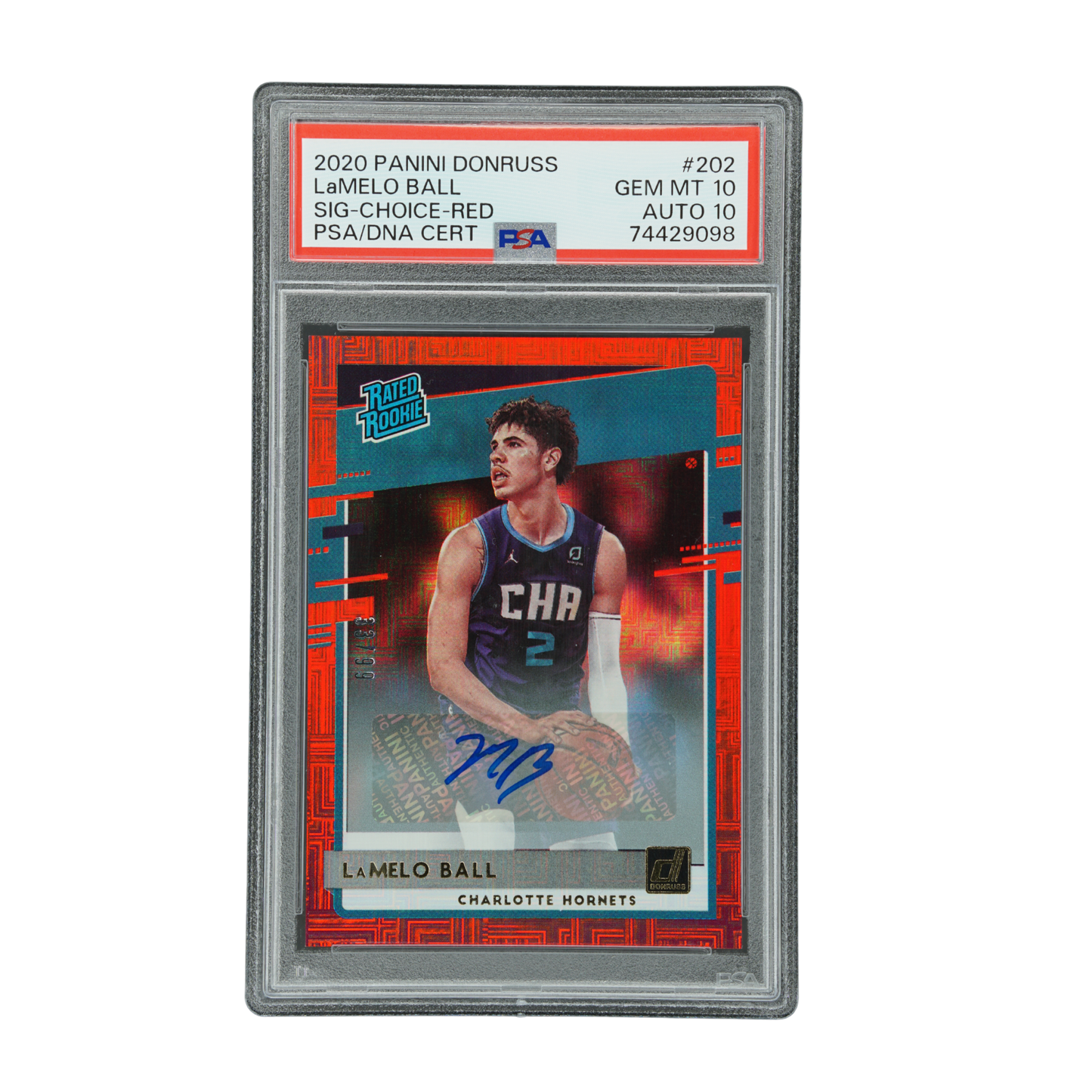 Lamelo Ball 2020 Donruss RC Signature Choice Red 33/99 PSA 10 #202