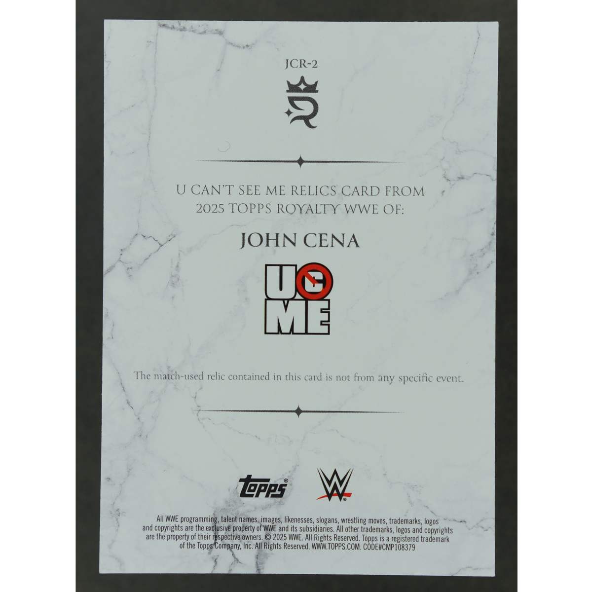 John Cena 2025 Royalty U Cant See Me Memorabilia #JCR-2