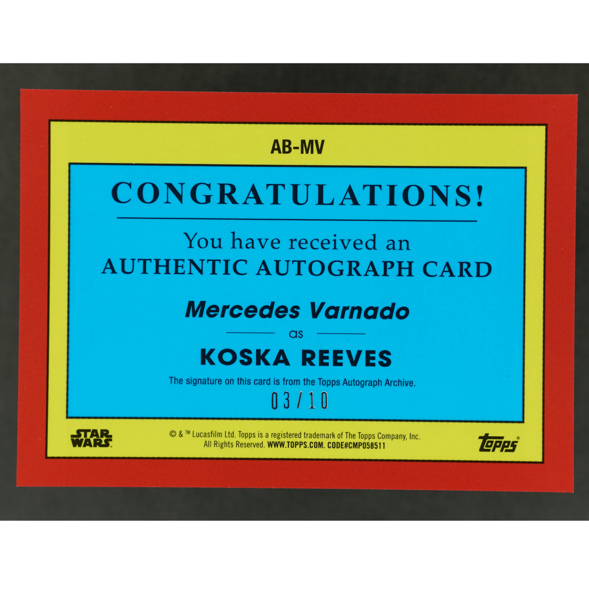Koska Reeves (Sasha Banks) Star Wars Auto 3/10 #AB-MV