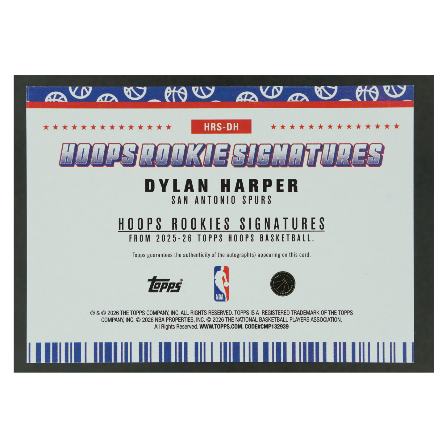 Dylan Harper 2026 Hoops RC Auto #HRS-DH
