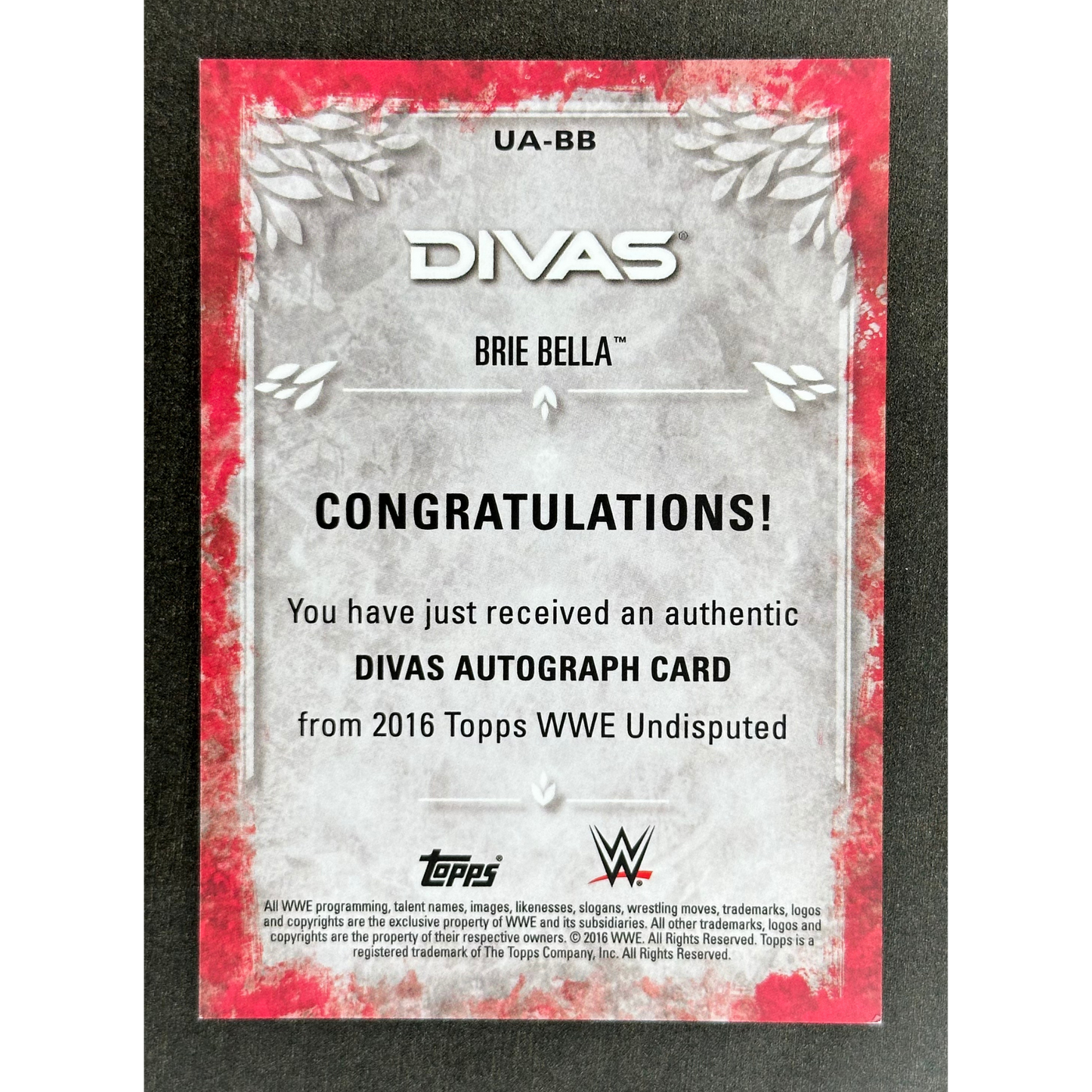 Brie Bella 2016 Topps Divas 222/299 Auto #UA-BB