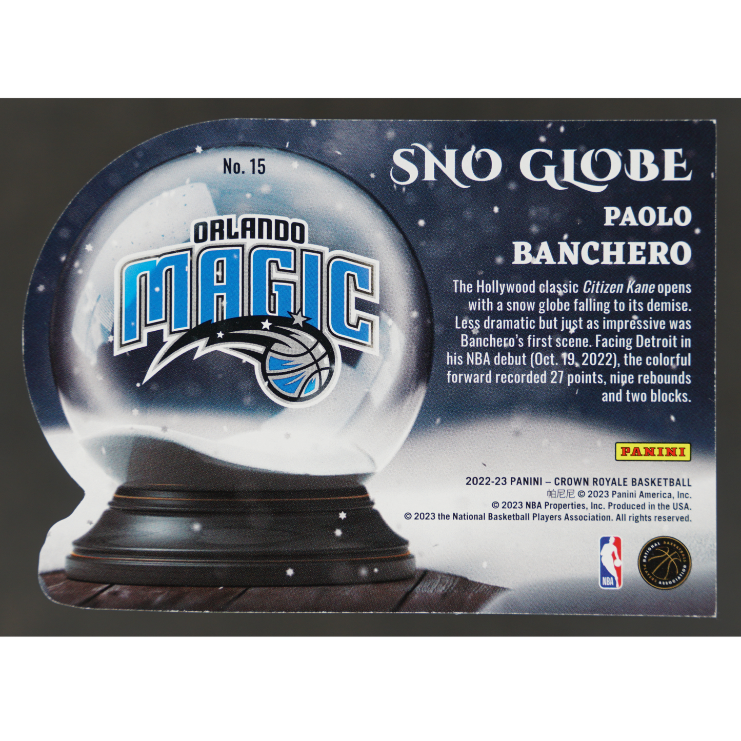 Paolo Banchero 2022 Crown Royale Sno Globe Die-Cut 12/18 #15
