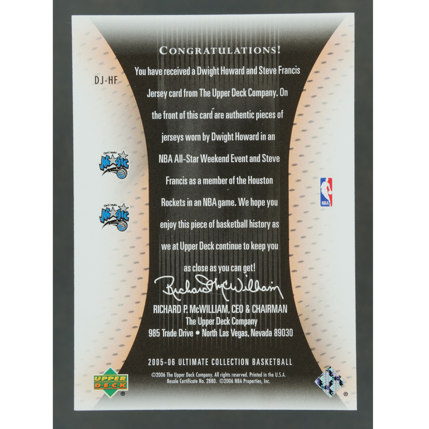 Dwight Howard und Steve Francis 2005 Ultimate Collection Dual Jersey 2/50 #DJ-HF