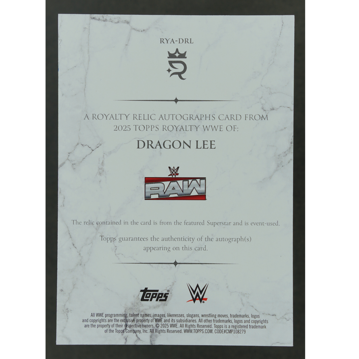 Dragon Lee 2025 Royalty Memorabilia Auto 10/50 #RYA-DRL
