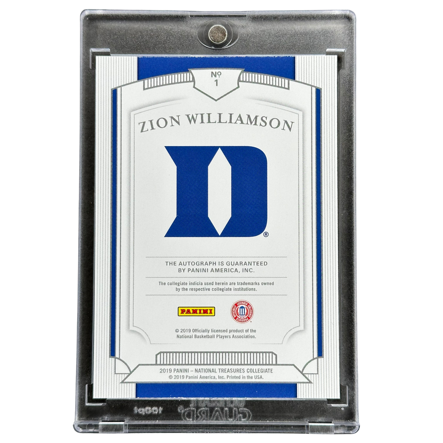 Zion Williamson 2019 National Treasures Collegiate Notible Nicknames "Zanos" Auto 18/25 #1