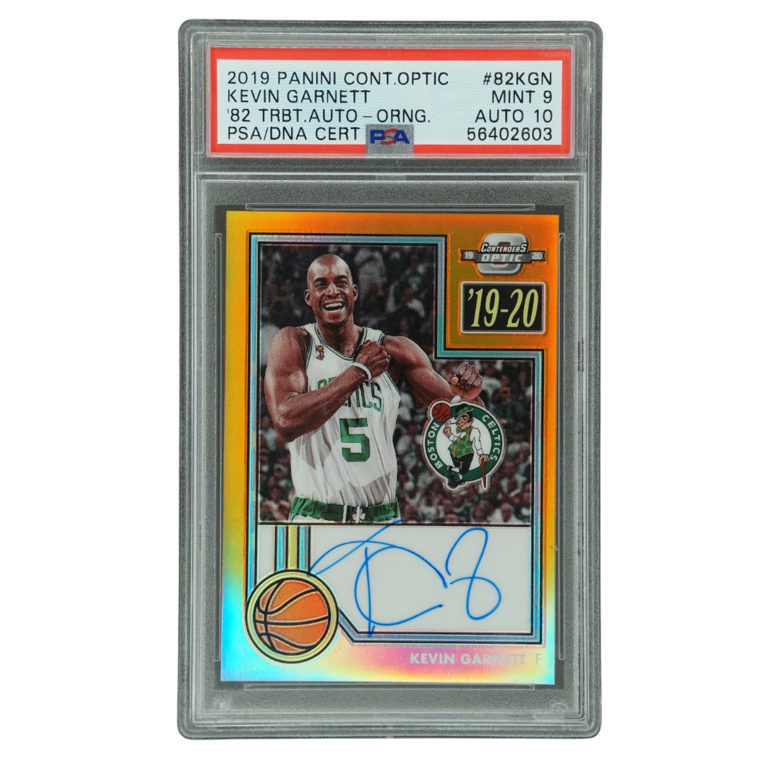 Kevin Garnett 2019 Contenders Optic 1982 Tribute Auto Orange 2/15 PSA 9 #82KGN