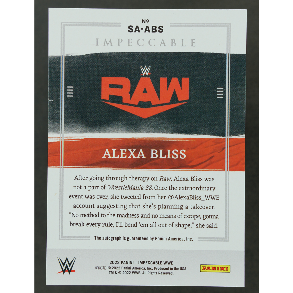 Alexa Bliss 2022 Impeccable Superstar Autographs 58/99 #SA-ABS