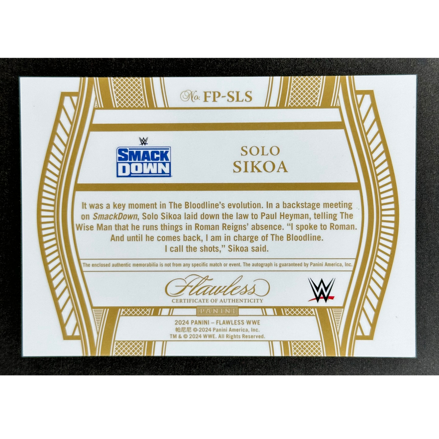 Solo Sikoa 2024 Flawless Memorabilia Auto 9/25 #FP-SLS