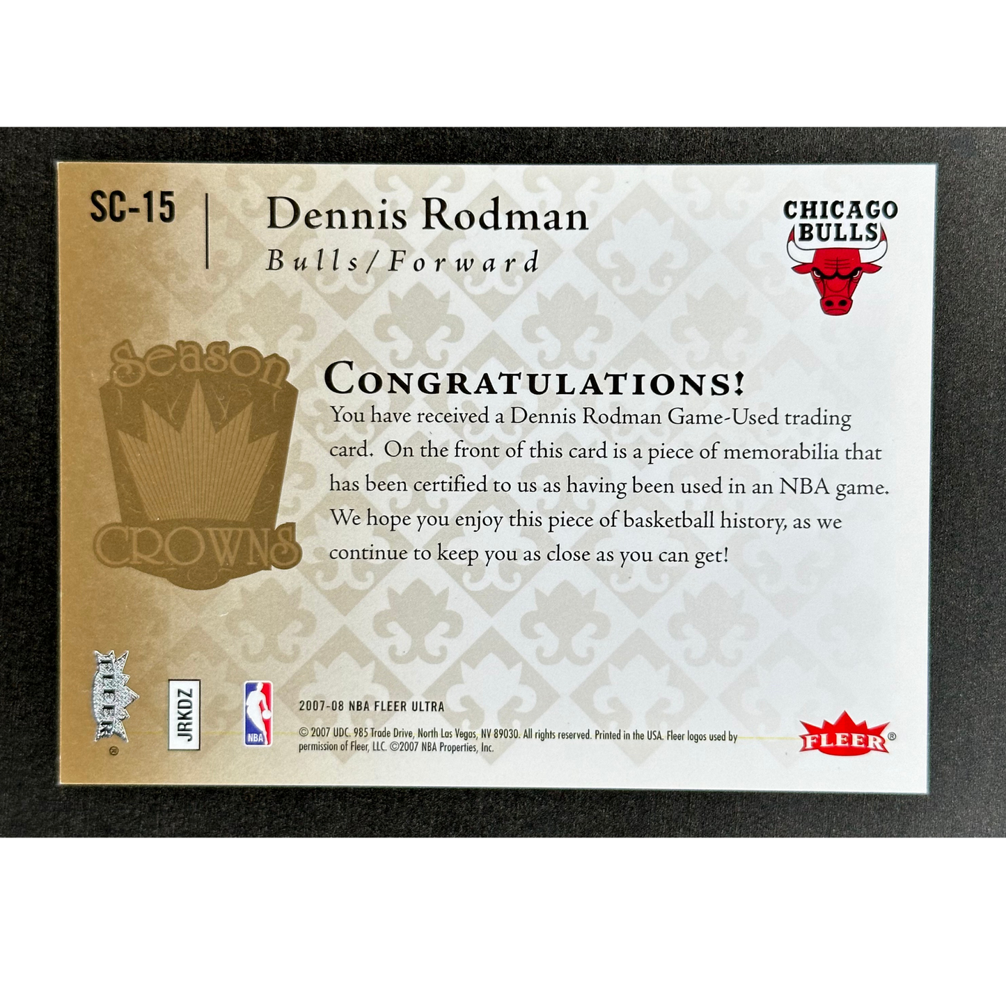 Dennis Rodman 2007 Fleer Ultra Rebound Leaders Jersey #SC-15