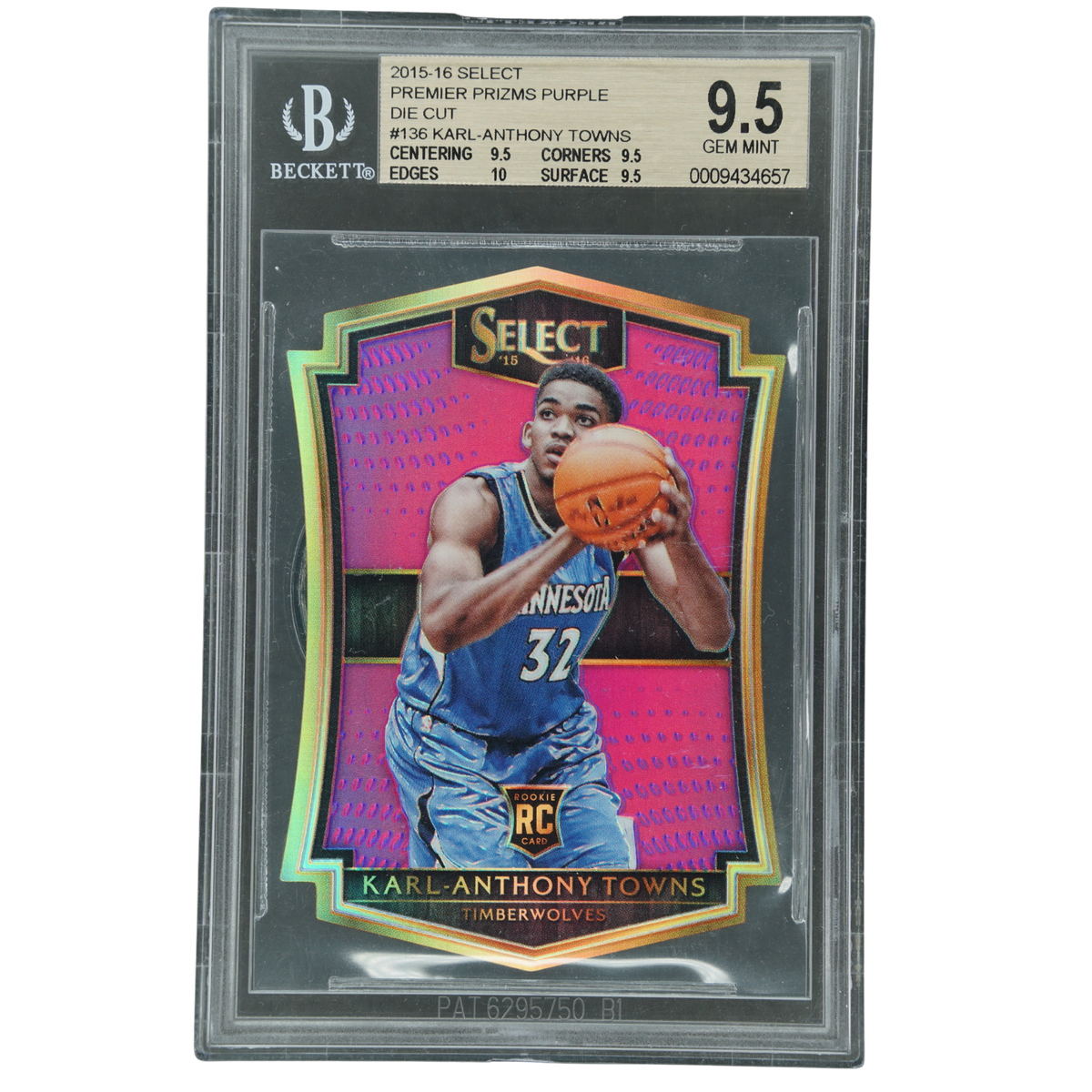 Karl-Anthony Towns 2015-16 Select RC Die-Cut BGS 9.5 #136