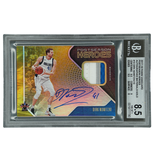 Dirk Nowitzki 2017-18 Vanguard Postseason Heroes Memorabilia Auto 6/10 BGS 8.5 #PH-DNW