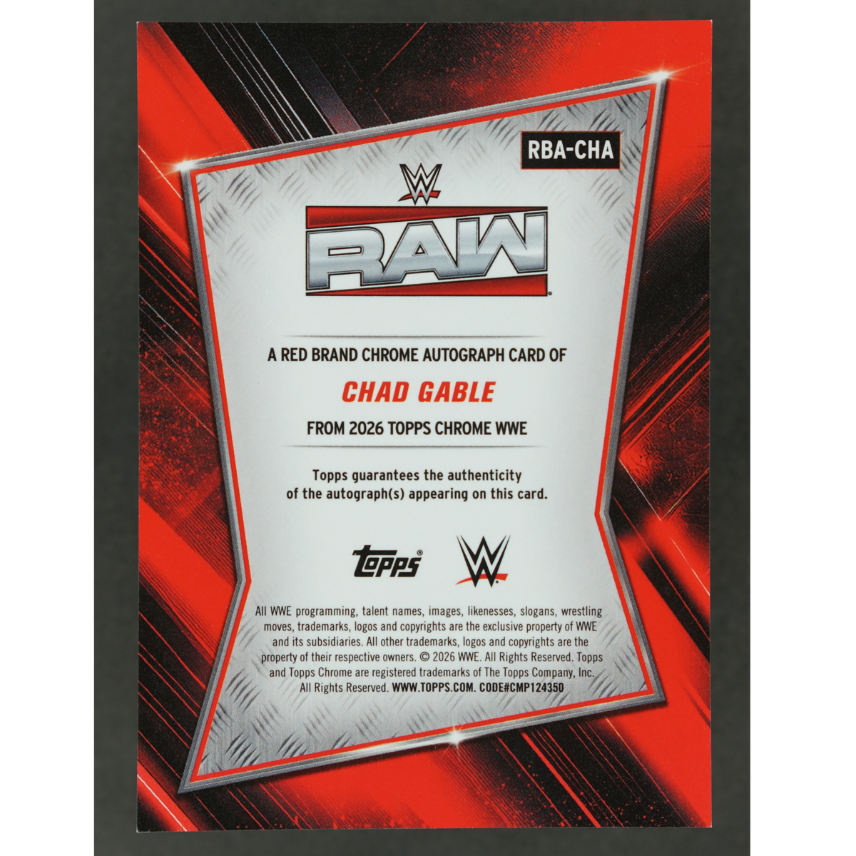 Chad Gable 2026 Chrome Red Brand Gold Auto 22/50 #RBA-CHA