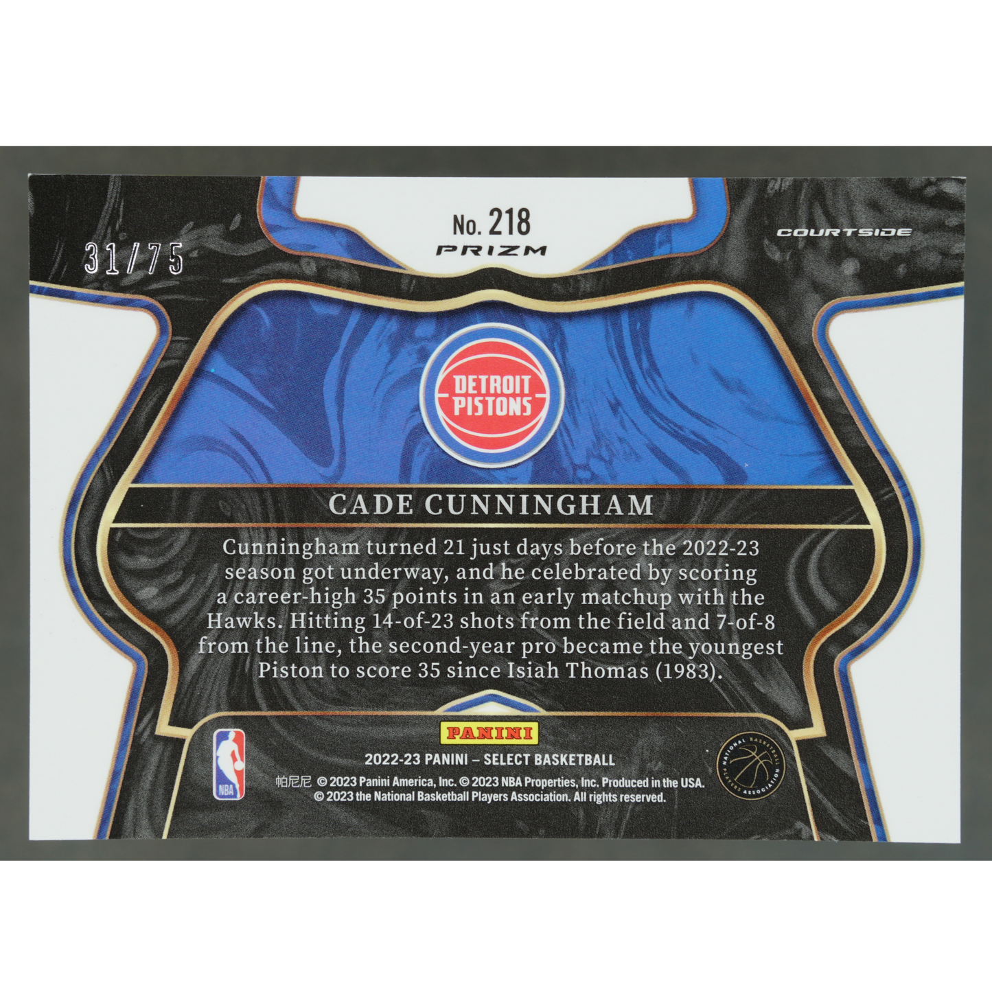 Cade Cunningham 2022 Select Courtside White Disco 31/75 #218