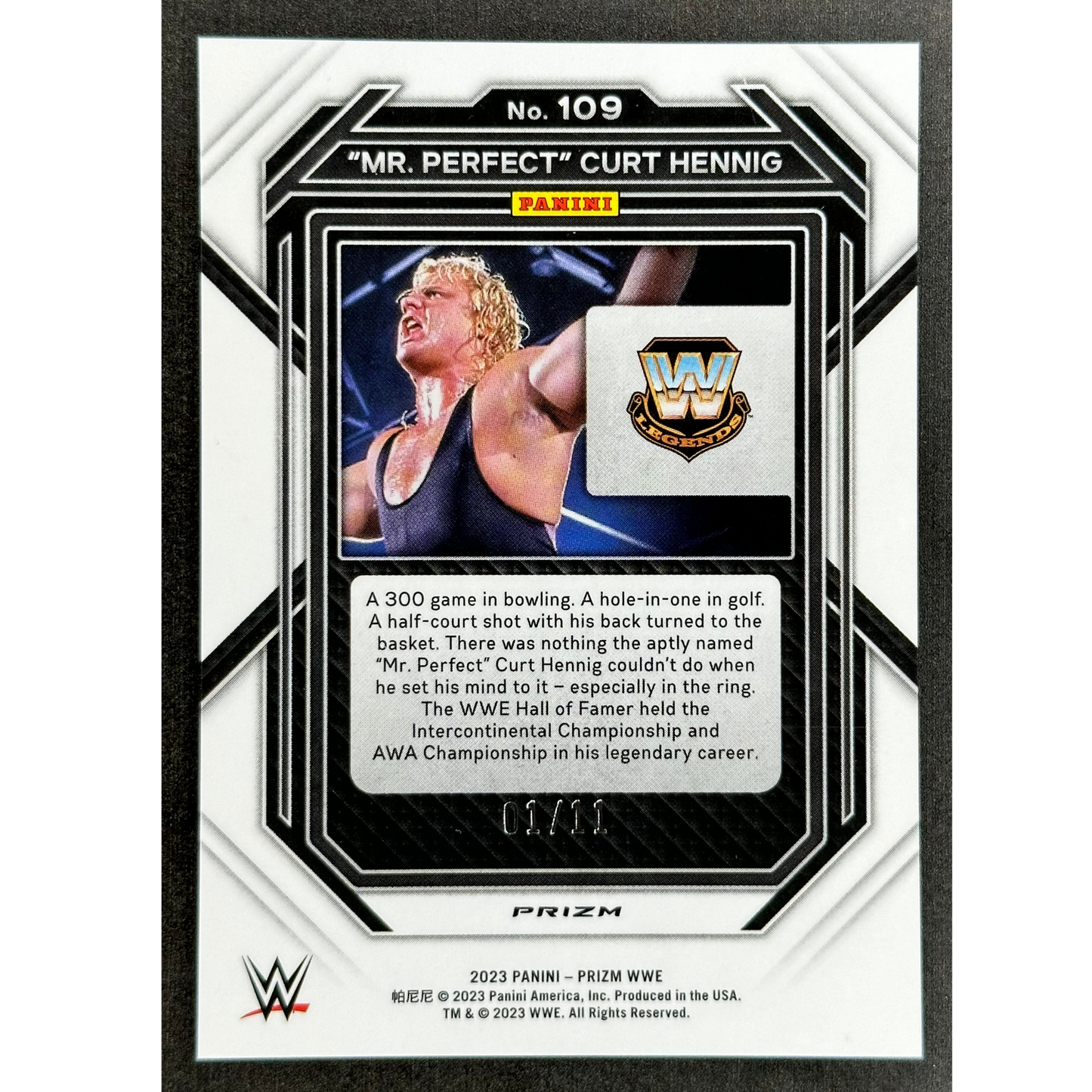 "Mr. Perfect" Kurt Hennig 2023 Prizm Blue Shimmer 1/11 #109