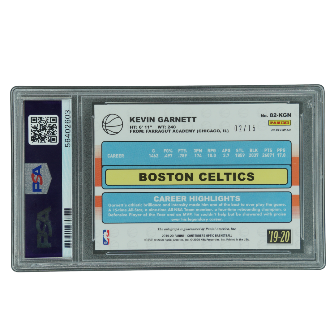 Kevin Garnett 2019 Contenders Optic 1982 Tribute Auto Orange 2/15 PSA 9 #82KGN