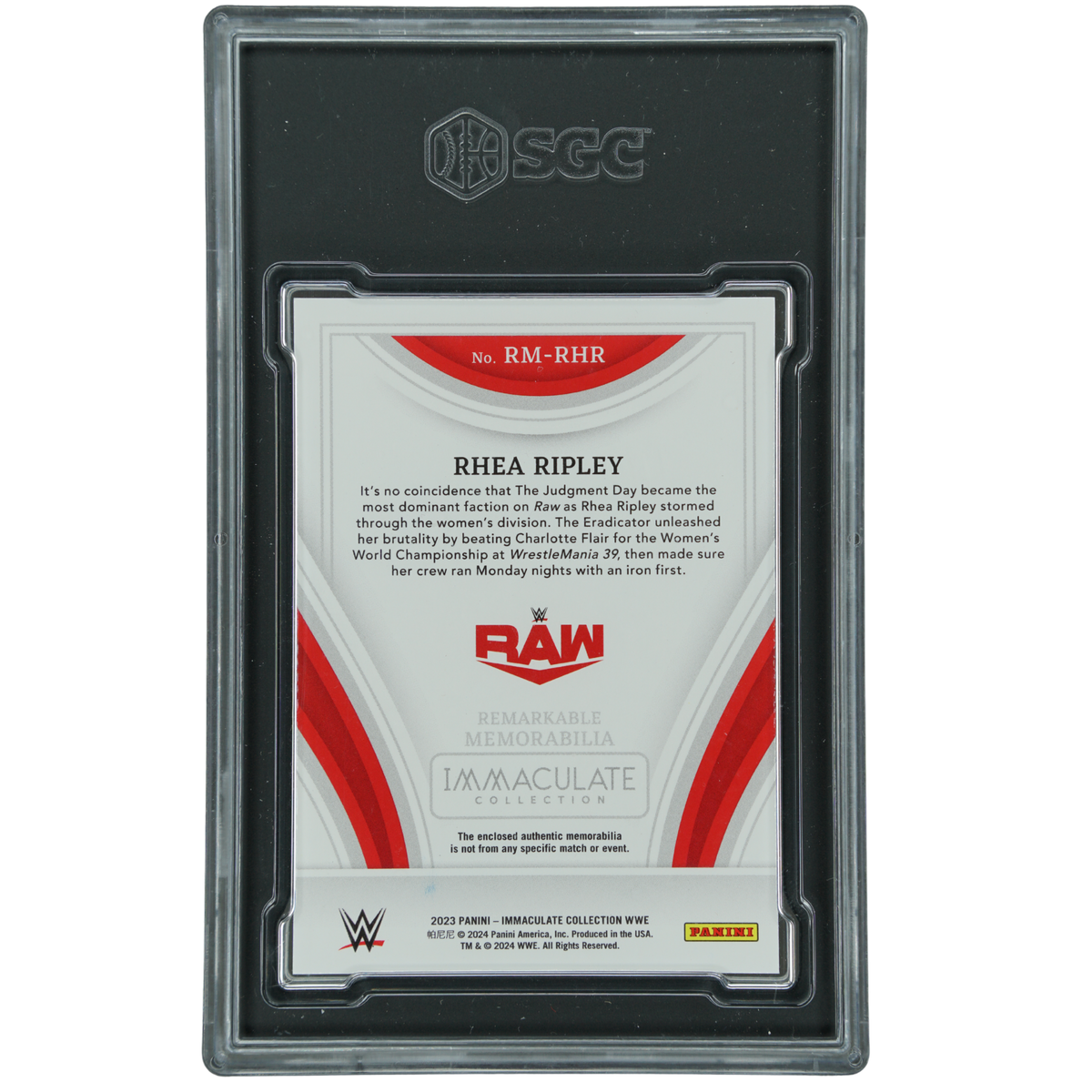 Rhea Ripley 2023 Immaculate Remarkable Memorabilia Red 24/25 SGC 8.5 #RM-RHR