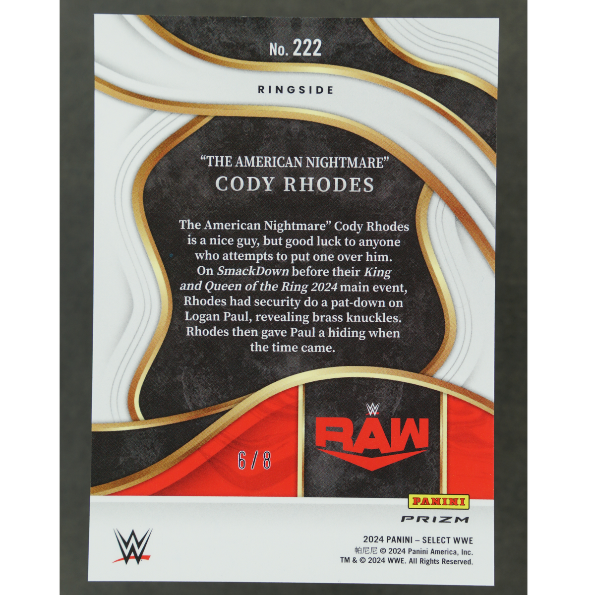 "The American Nightmare" Cody Rhodes 2024 Select Ringside Lucky Envelopes 6/8 #222