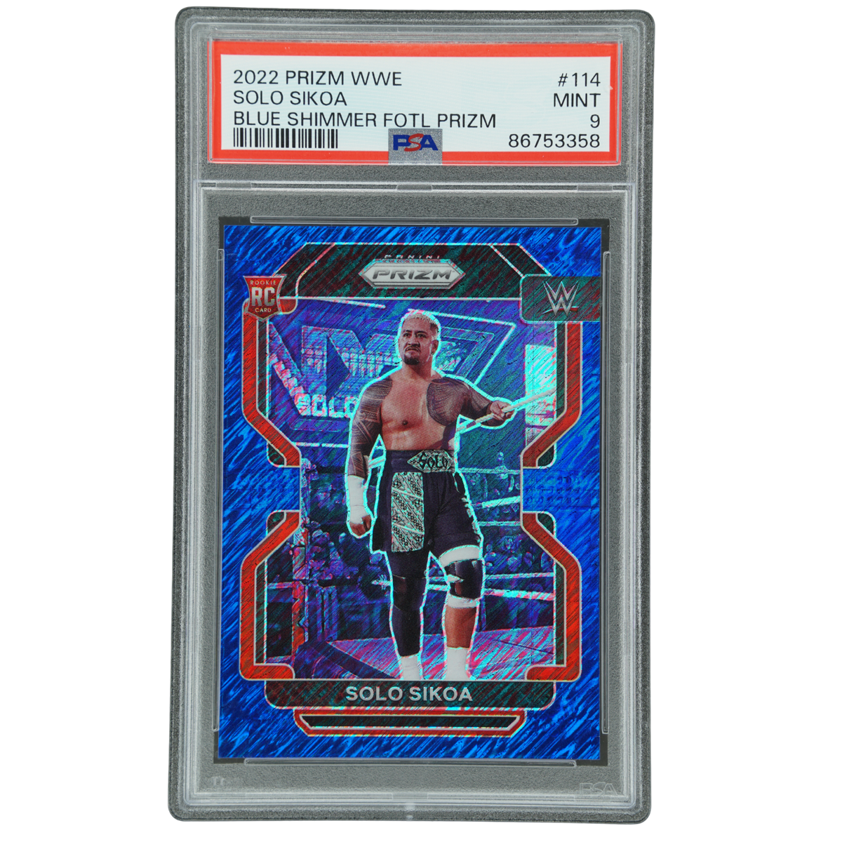 Solo Sikoa 2022 Prizm Blue Shimmer RC 4/10 PSA 9 #114