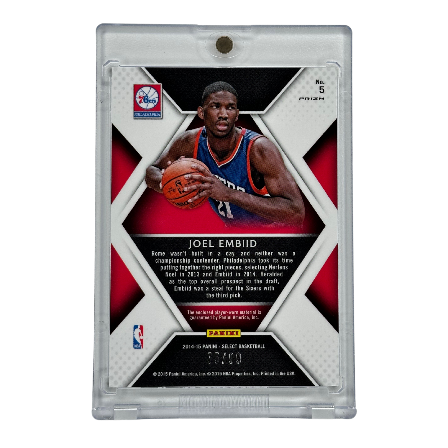 Joel Embiid 2014-15 Select Rookie Swatches Player Worn 75/99 RC Rookie Card #5