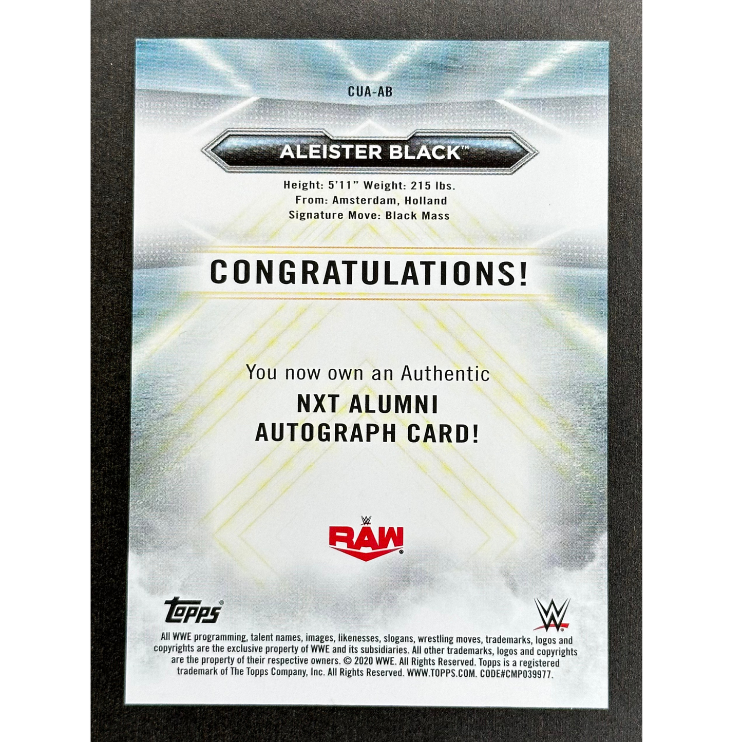 Aleister Black 2020 Topps NXT Alumni Auto 6/10 #CUS-AB