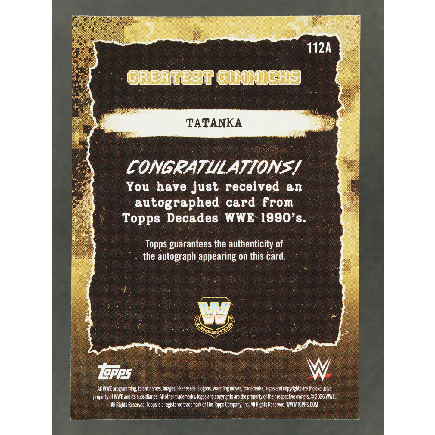 Tatanka 2026 WWE Decades Greatest Gimmicks Auto 3/50 #112A