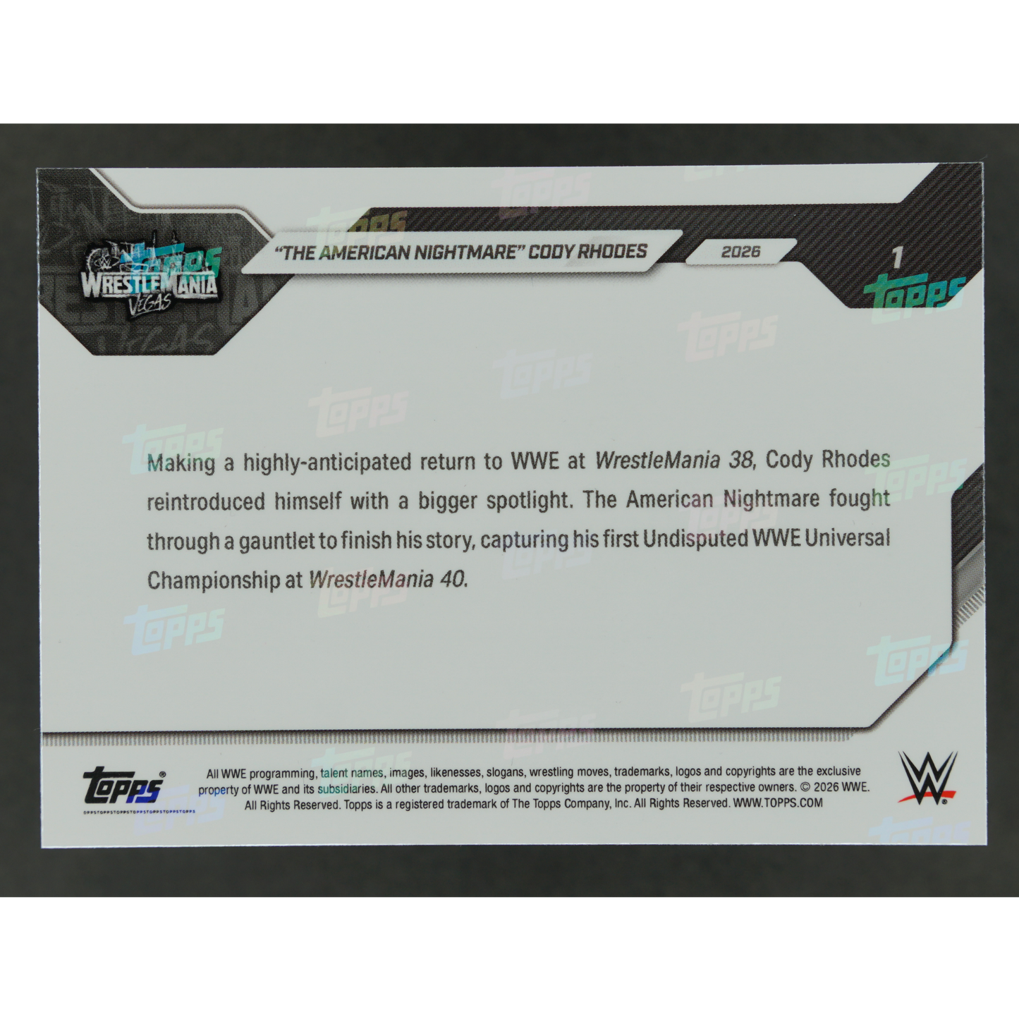 "The American Nightmare" Cody Rhodes 2026 Topps Now Wrestlemania Vegas #1