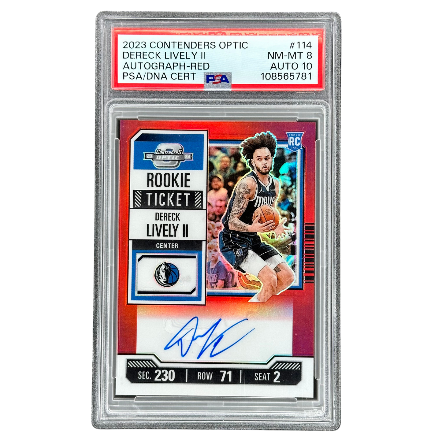Dereck Lively II 2023 Contenders Optic Red Auto 52/99 RC Rookie Card PSA 8 #114