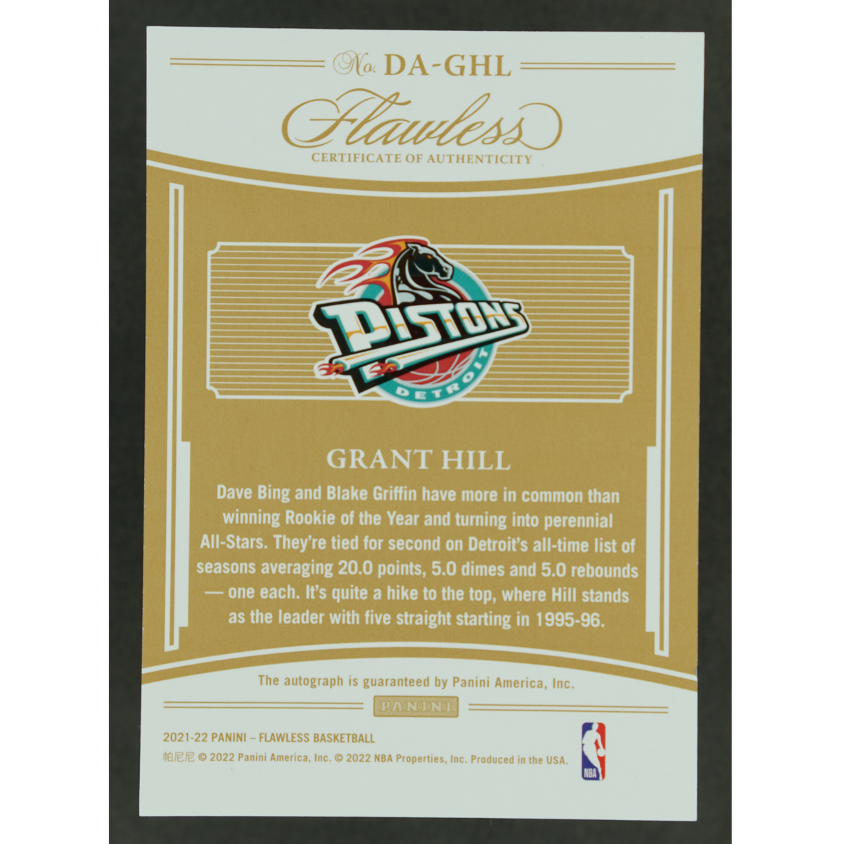 Grant Hill 2021-22 Flawless Distinguished Auto 3/5 #DA-GHL