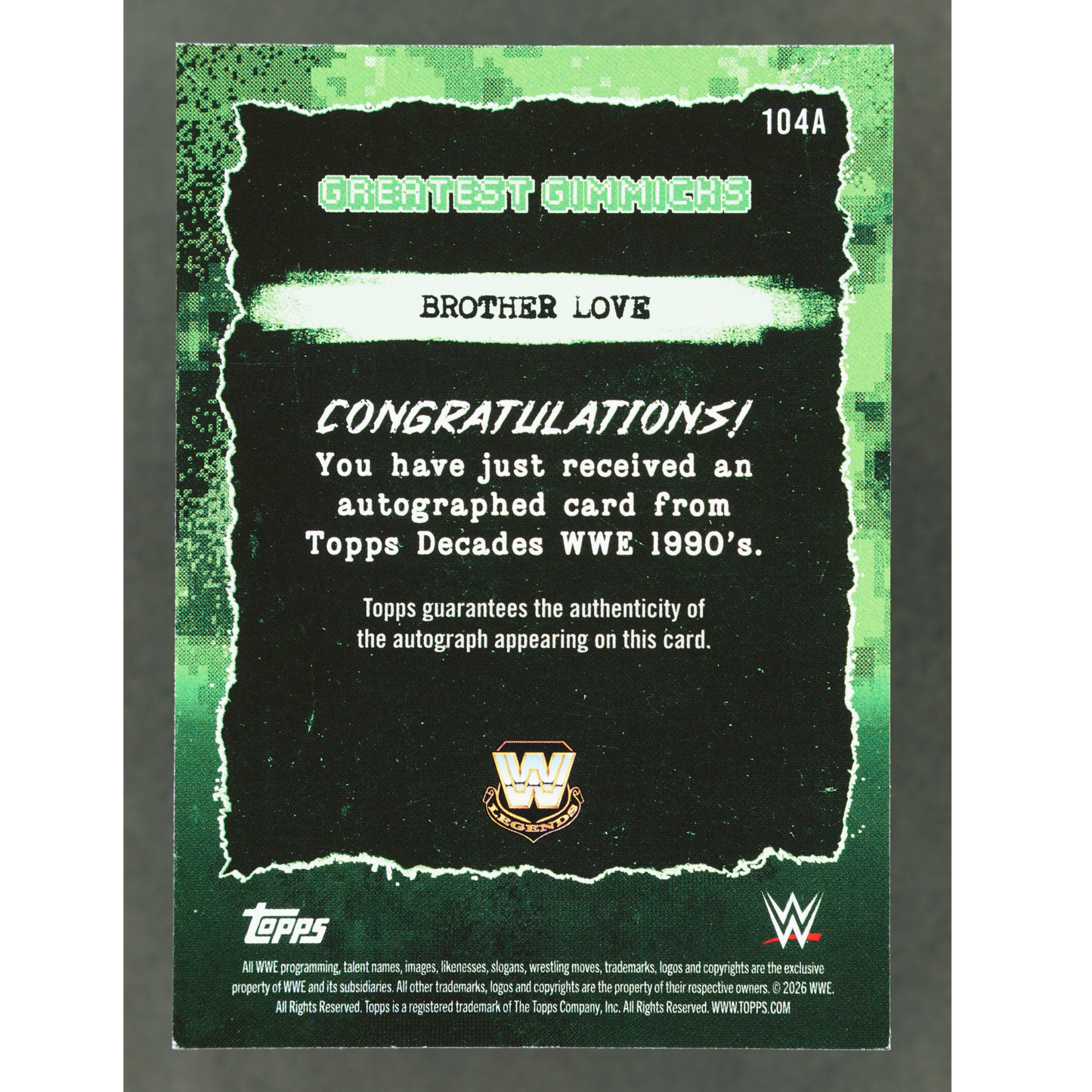Brother Love 2026 WWE Decades Greatest Gimmicks Auto 33/99 #104A
