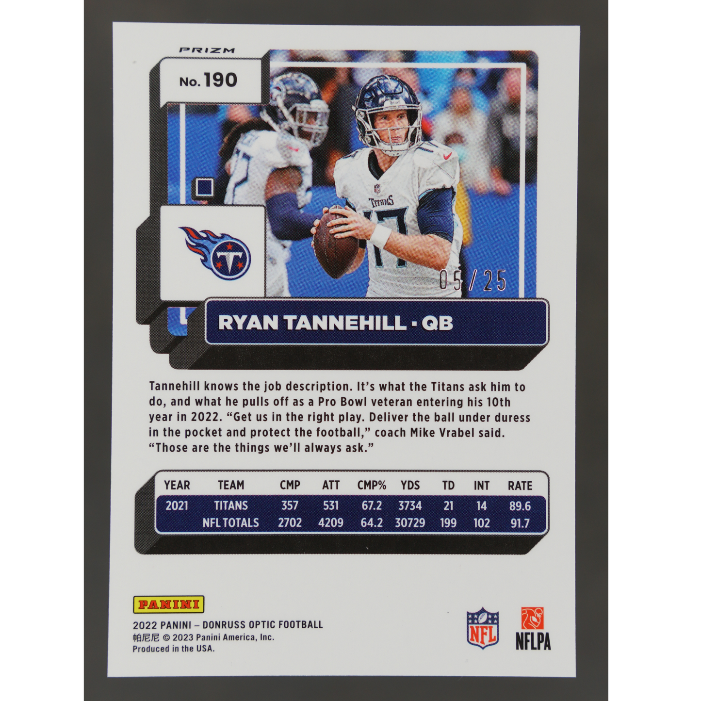 Ryan Tannehill 2022 Optic Black Pandora 5/25 #190