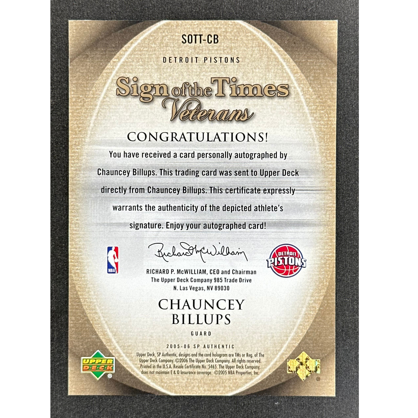 Chauncey Billups 2005 SP Sign of the Times Veterans Auto 48/75 #SOTT-CB
