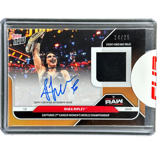 Rhea Ripley 2025 Topps Now "Captures 2nd Career Womens World Championship" Relic Auto 24/25 #5A