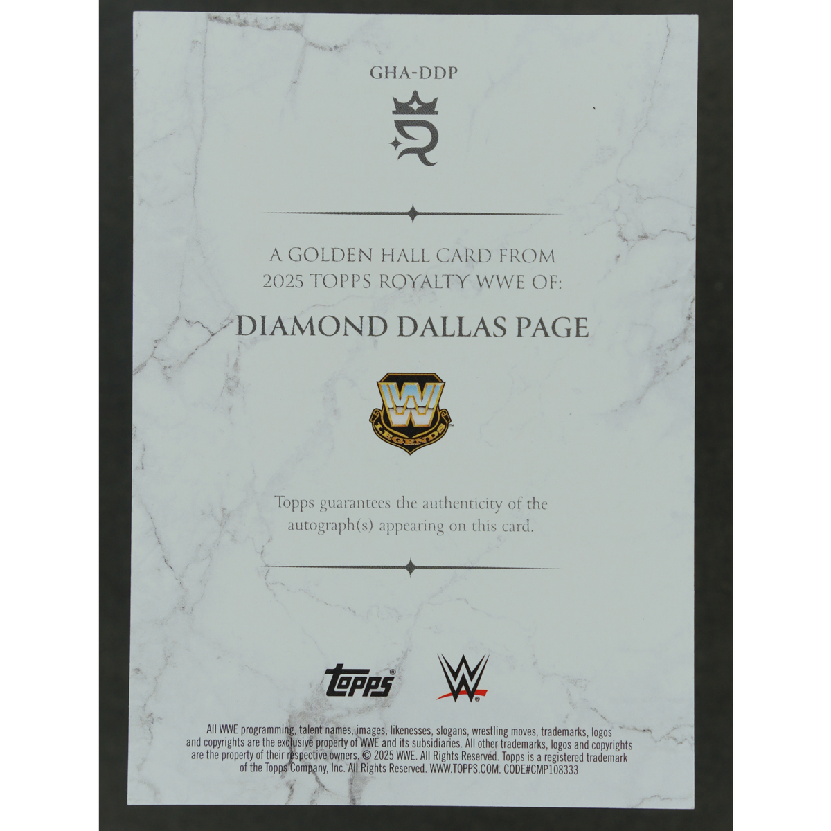 Diamond Dallas Page 2025 Royalty Golden Hall Auto 20/25 #GHA-DDP