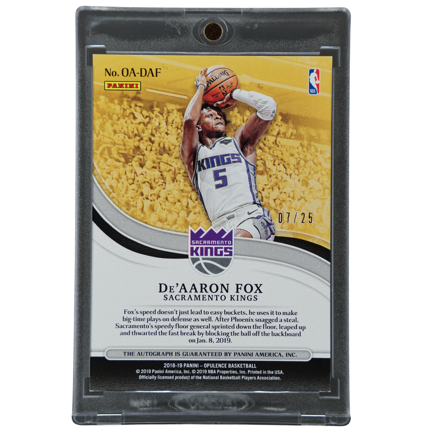 De´Aaron Fox 2018 Opulence Auto 7/25 #OA-DAF