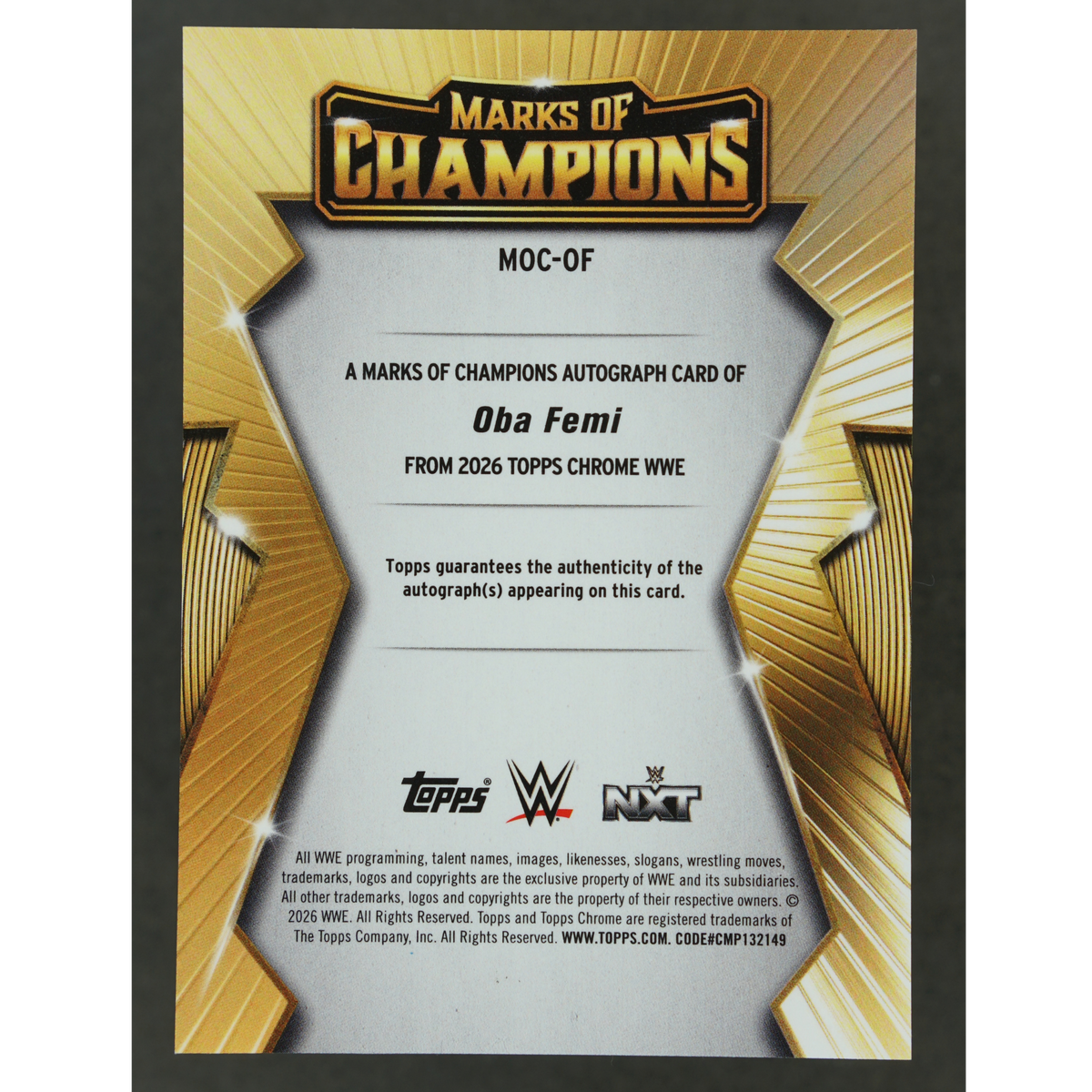 Oba Femi 2026 Chrome Marks of Champions Gold Auto 48/50 #MOC-OF