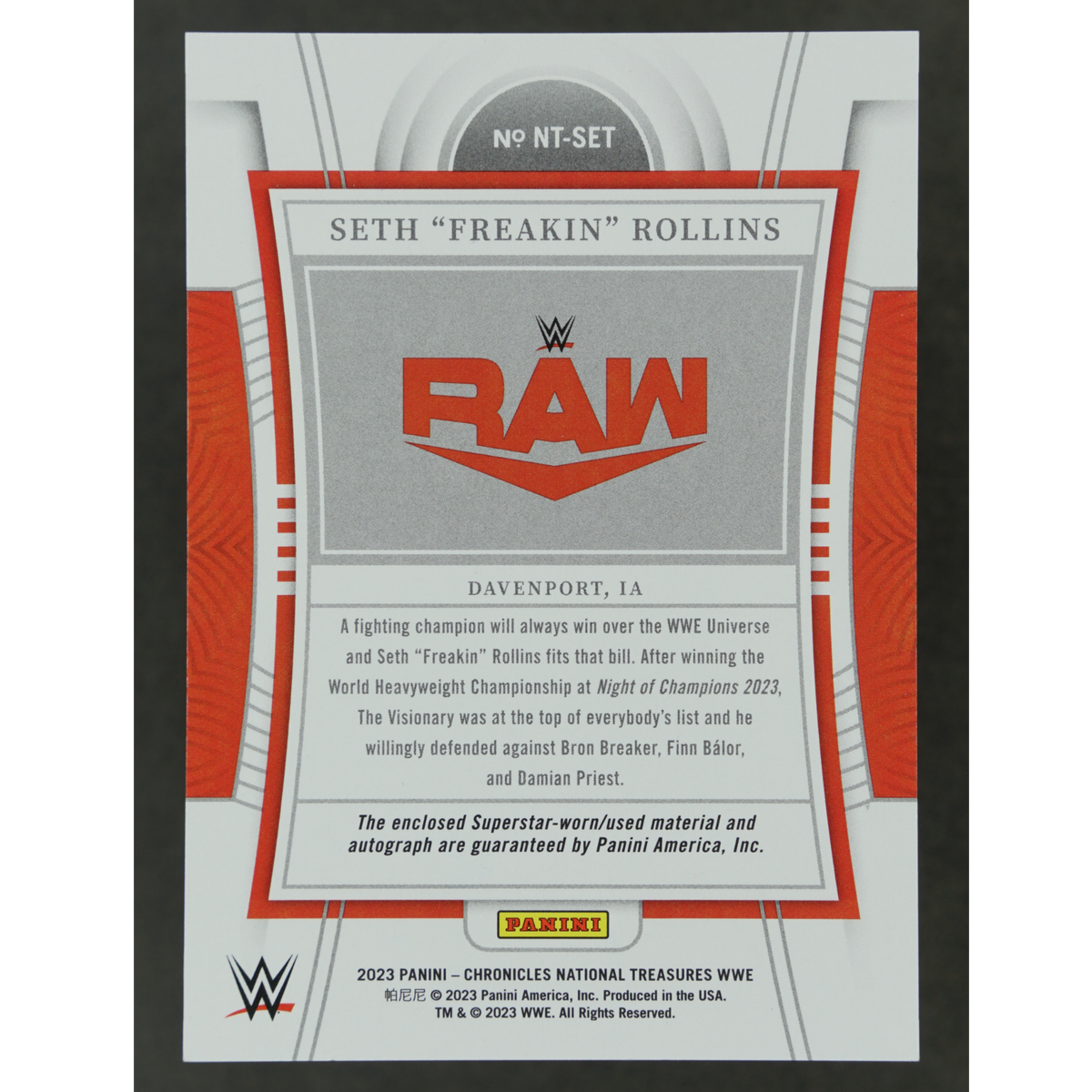 Seth "Freakin" Rollins 2023 Chronicles National Treasures Memorabilia Auto 25/49 #NT-SET