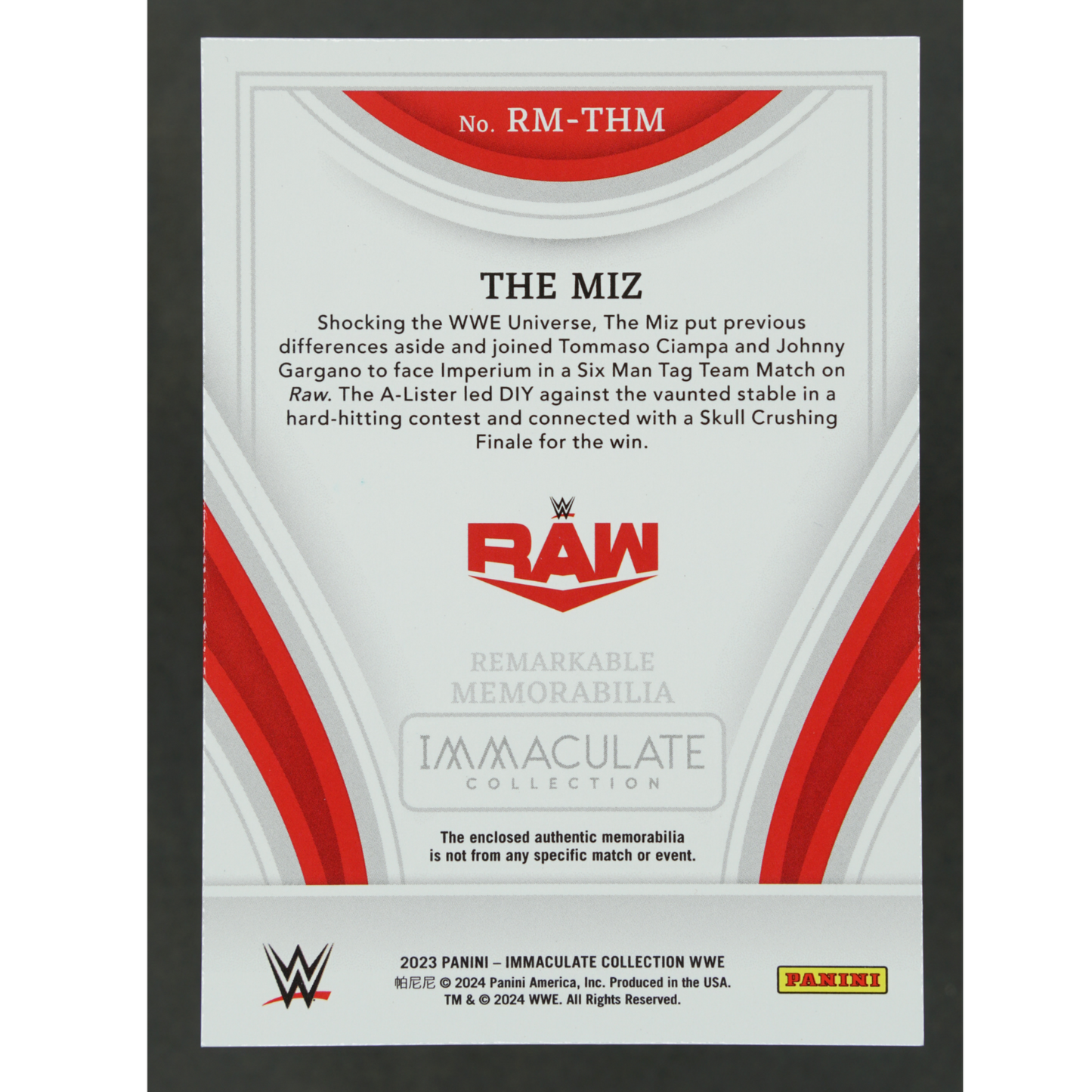 The Miz 2023 Immaculate Memorabilia 2/10 #RM-THM