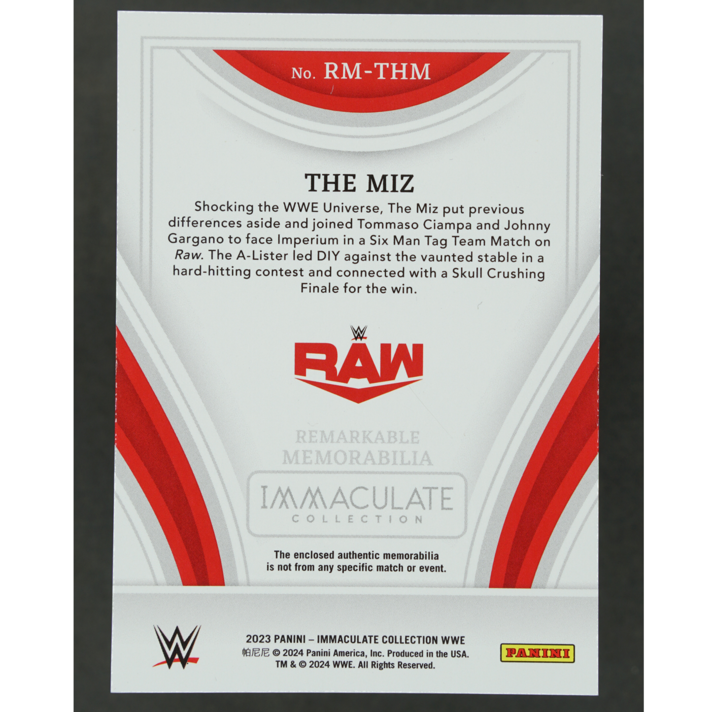 The Miz 2023 Immaculate Memorabilia 5/25 #RM-THM
