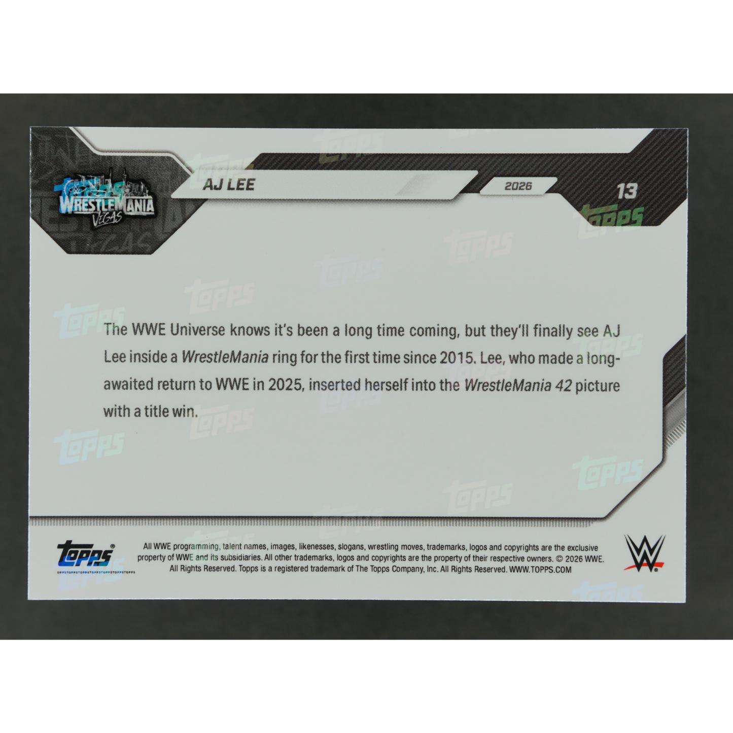 Aj Lee 2026 Wrestlemania Topps Now Vegas #13
