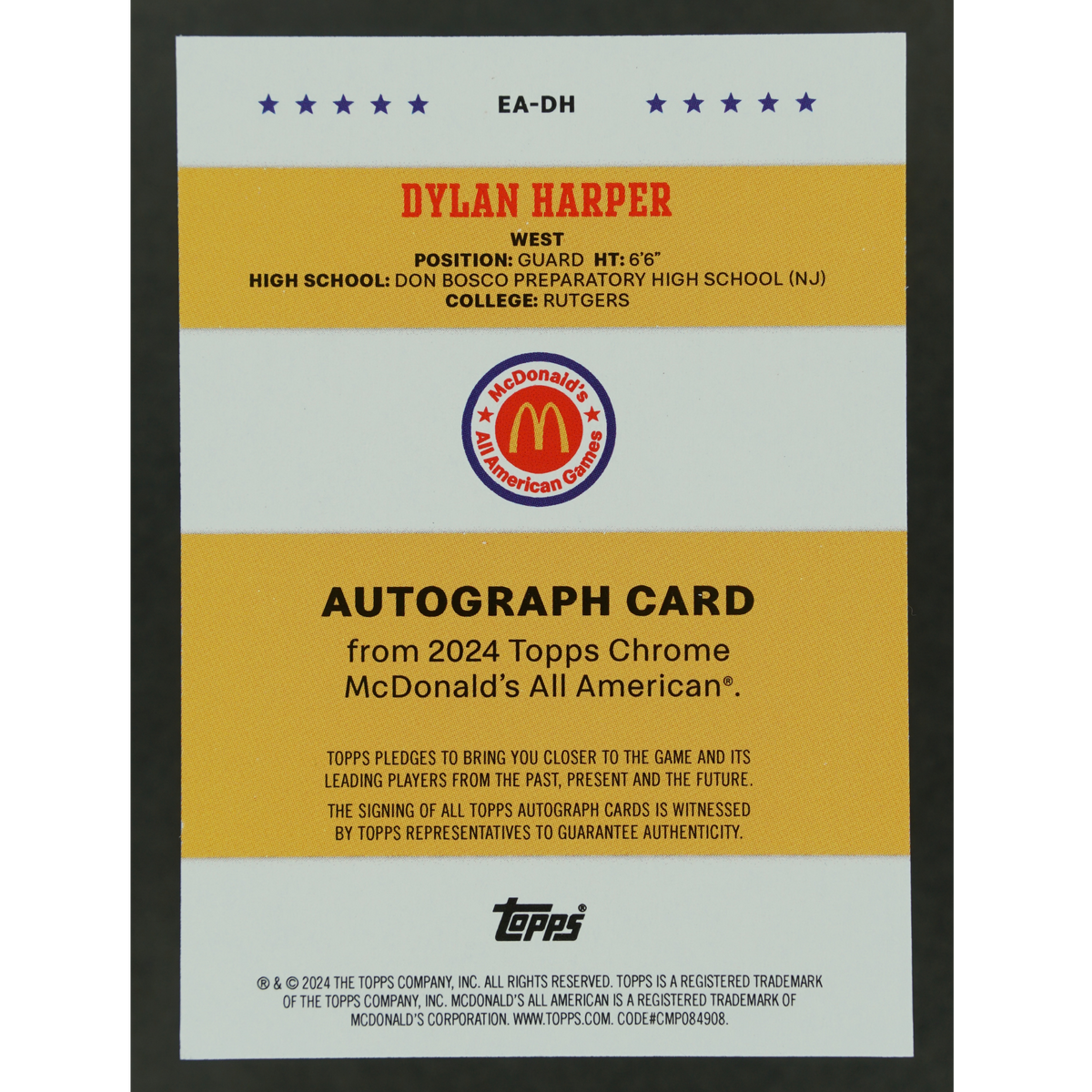 Dylan Harper 2024 Topps McDonalds All American Auto #EA-DH