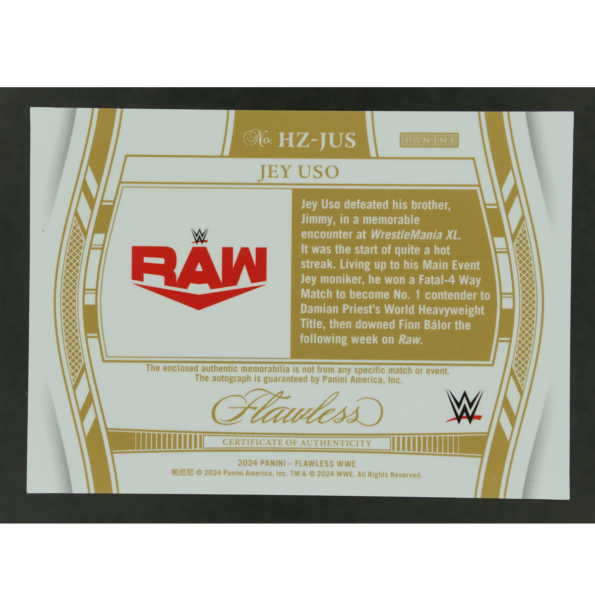 Jey Uso 2024 Flawless Memorabilia Auto 16/25 #HZ-JUS