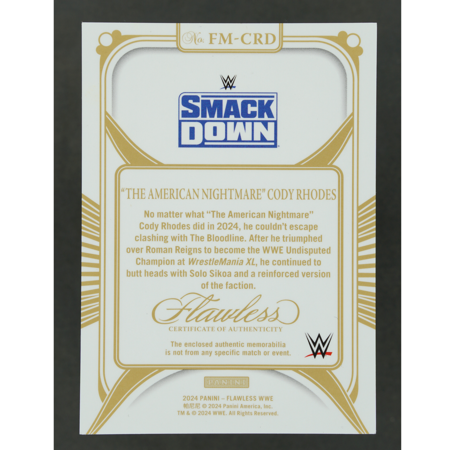 Cody Rhodes 2024 Flawless Memorabilia 2/6 #FM-CRD