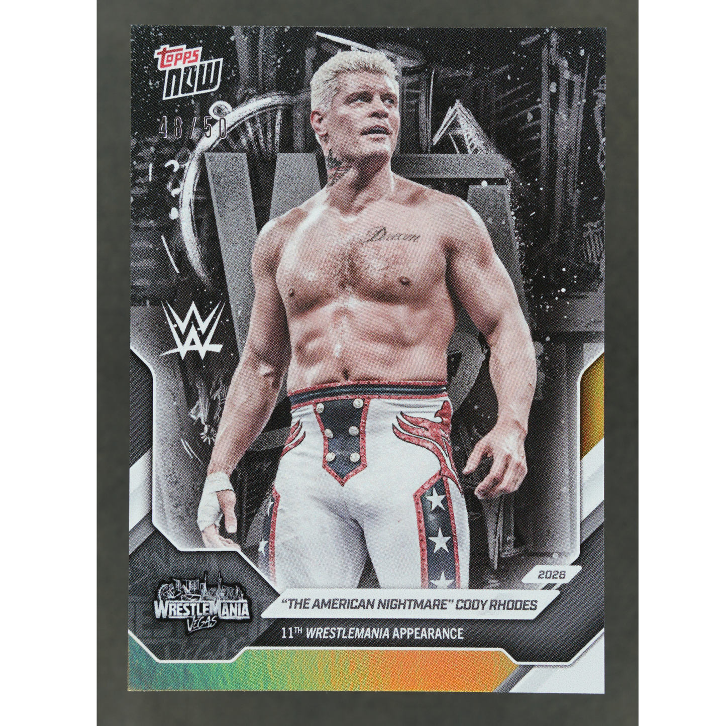 "The American Nightmare" Cody Rhodes 2026 Topps Now Wrestlemania Vegas Gold 48/50 #1